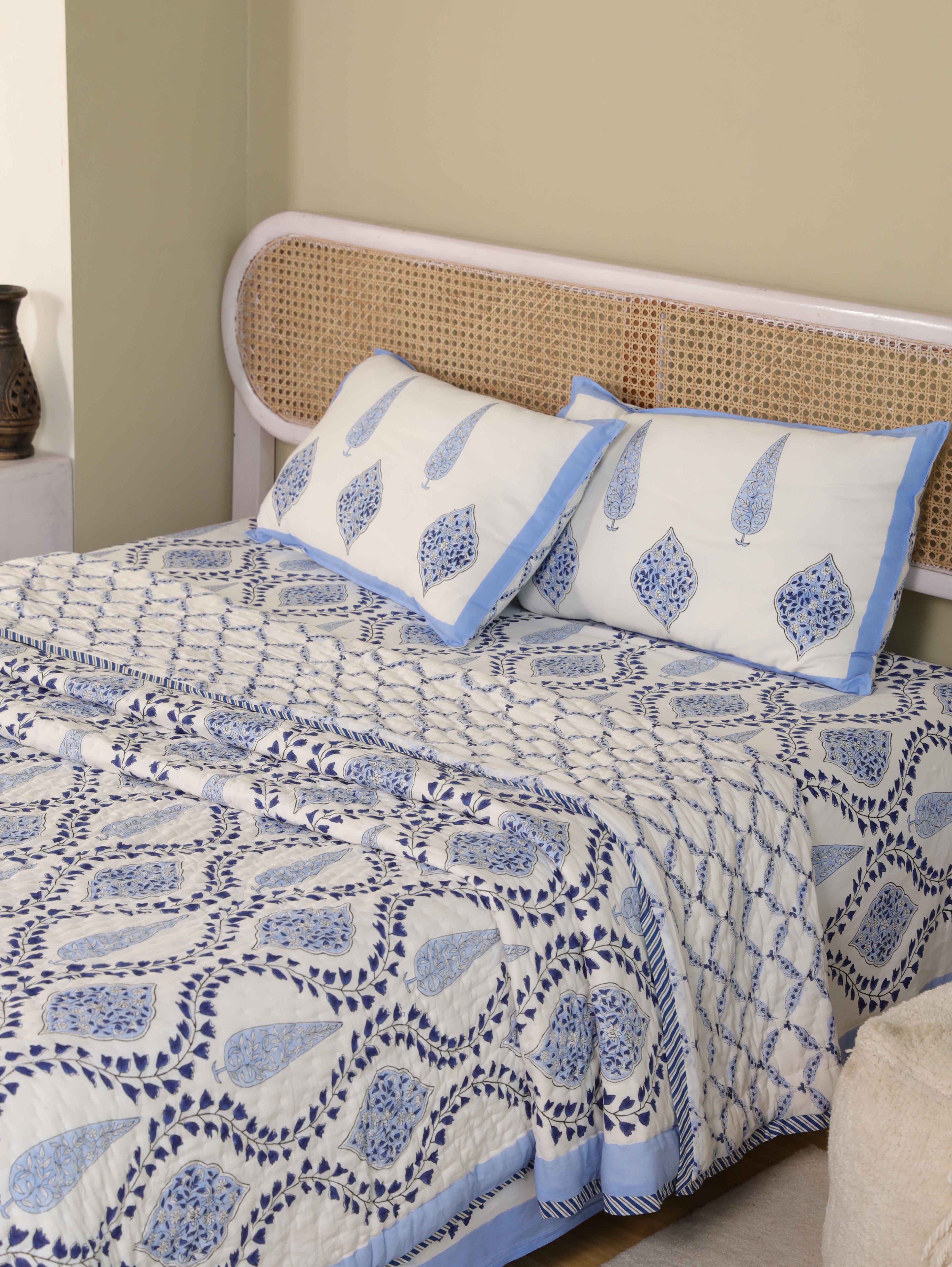 MUGHAL BLUE CHAIN HAND BLOCK PRINT 6-PICES BEDDING SET'S
