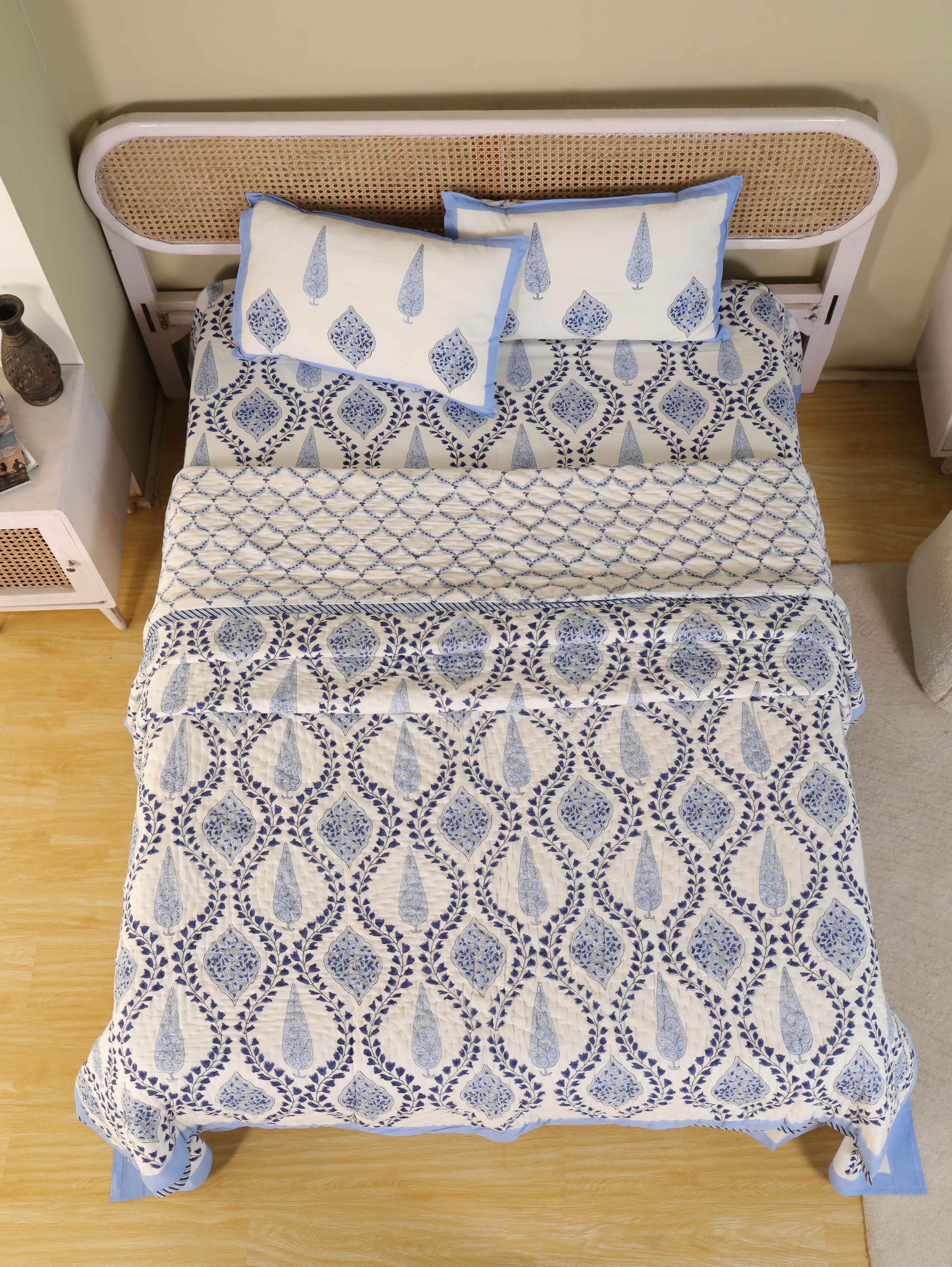 MUGHAL BLUE CHAIN HAND BLOCK PRINT 6-PICES BEDDING SET'S