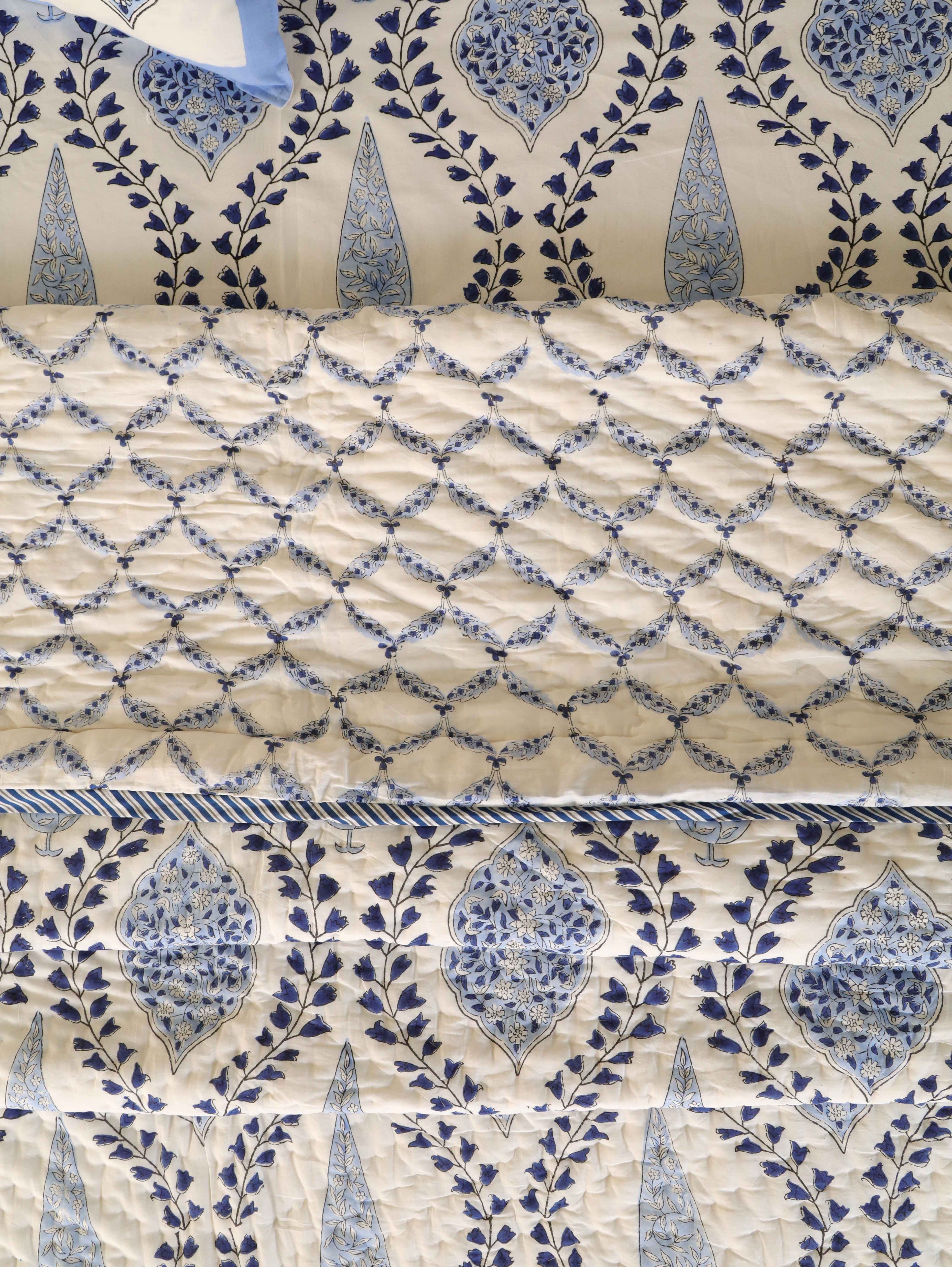 MUGHAL BLUE CHAIN HAND BLOCK PRINT 6-PICES BEDDING SET'S