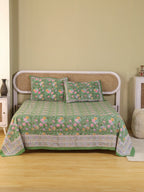 PACEFIC GREEN FOREST HAND BLOCK PRINT HAND BLOCK PRINT COTTON BEDSHEET WITH PILLOW COVER