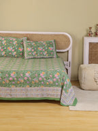 PACEFIC GREEN FOREST HAND BLOCK PRINT HAND BLOCK PRINT COTTON BEDSHEET WITH PILLOW COVER