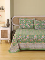 PACEFIC GREEN FOREST HAND BLOCK PRINT HAND BLOCK PRINT COTTON BEDSHEET WITH PILLOW COVER