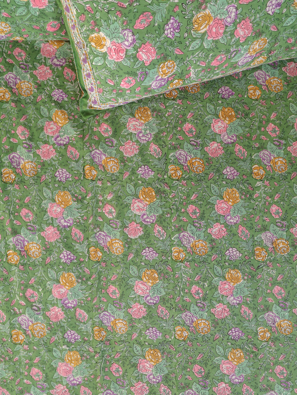 PACEFIC GREEN FOREST HAND BLOCK PRINT HAND BLOCK PRINT COTTON BEDSHEET WITH PILLOW COVER