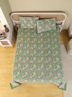 PACEFIC GREEN FOREST HAND BLOCK PRINT HAND BLOCK PRINT COTTON BEDSHEET WITH PILLOW COVER