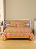 MUSTERD FLORAL GARDEN HAND BLOCK PRINT COTTON BEDSHEET WITH PILLOW COVER