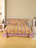CLASSIC YELLOW MEHRAB HAND BLOCK PRINT COTTON BEDSHEET WITH PILLOW COVER