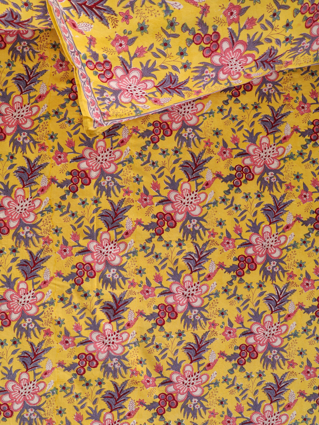 CLASSIC YELLOW MEHRAB HAND BLOCK PRINT COTTON BEDSHEET WITH PILLOW COVER