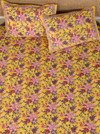 CLASSIC YELLOW MEHRAB HAND BLOCK PRINT COTTON BEDSHEET WITH PILLOW COVER