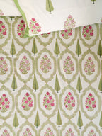 GREEN MUGAL GARDEN HAND BLOCK PRINT COTTON BEDSHEET WITH PILLOW COVER