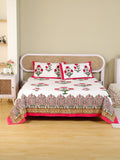ROYAL RED POPPY HAND BLOCK PRINT COTTON BEDSHEET WITH PILLOW COVER