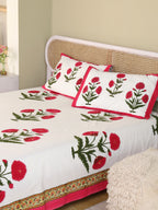ROYAL RED POPPY HAND BLOCK PRINT COTTON BEDSHEET WITH PILLOW COVER