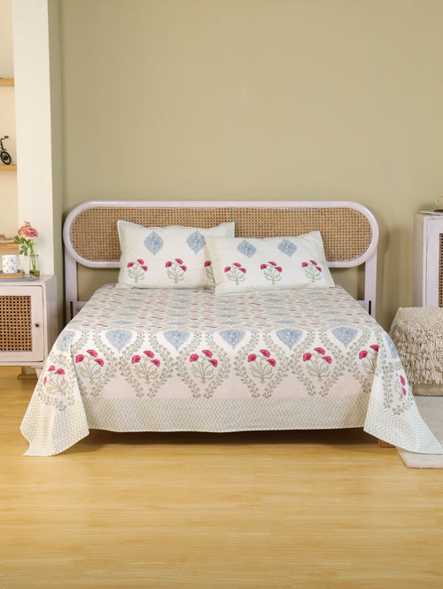CLASSIC MUGAL BALE HAND BLOCK PRINT COTTON BEDSHEET WITH PILLOW COVER