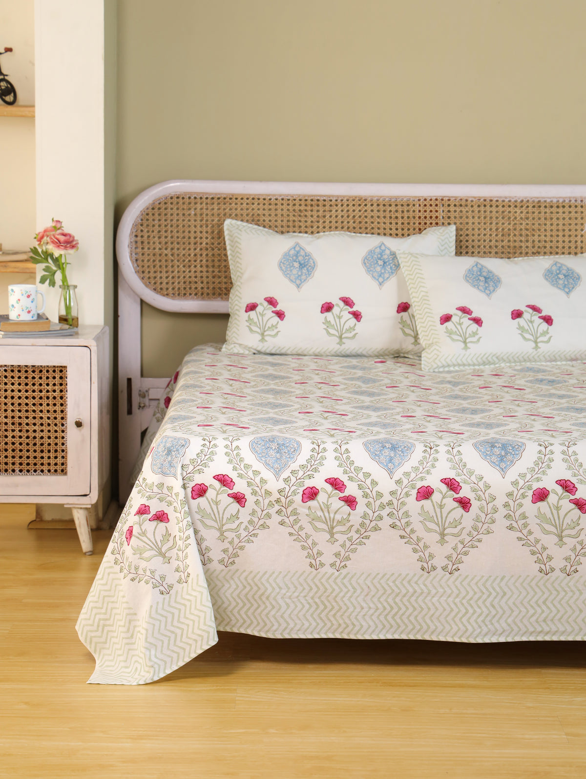 CLASSIC MUGAL BALE HAND BLOCK PRINT COTTON BEDSHEET WITH PILLOW COVER