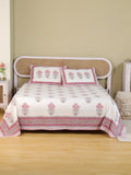 ORCHID PINK MUGAL BUTTA HAND BLOCK PRINT COTTON BEDSHEET WITH PILLOW COVER