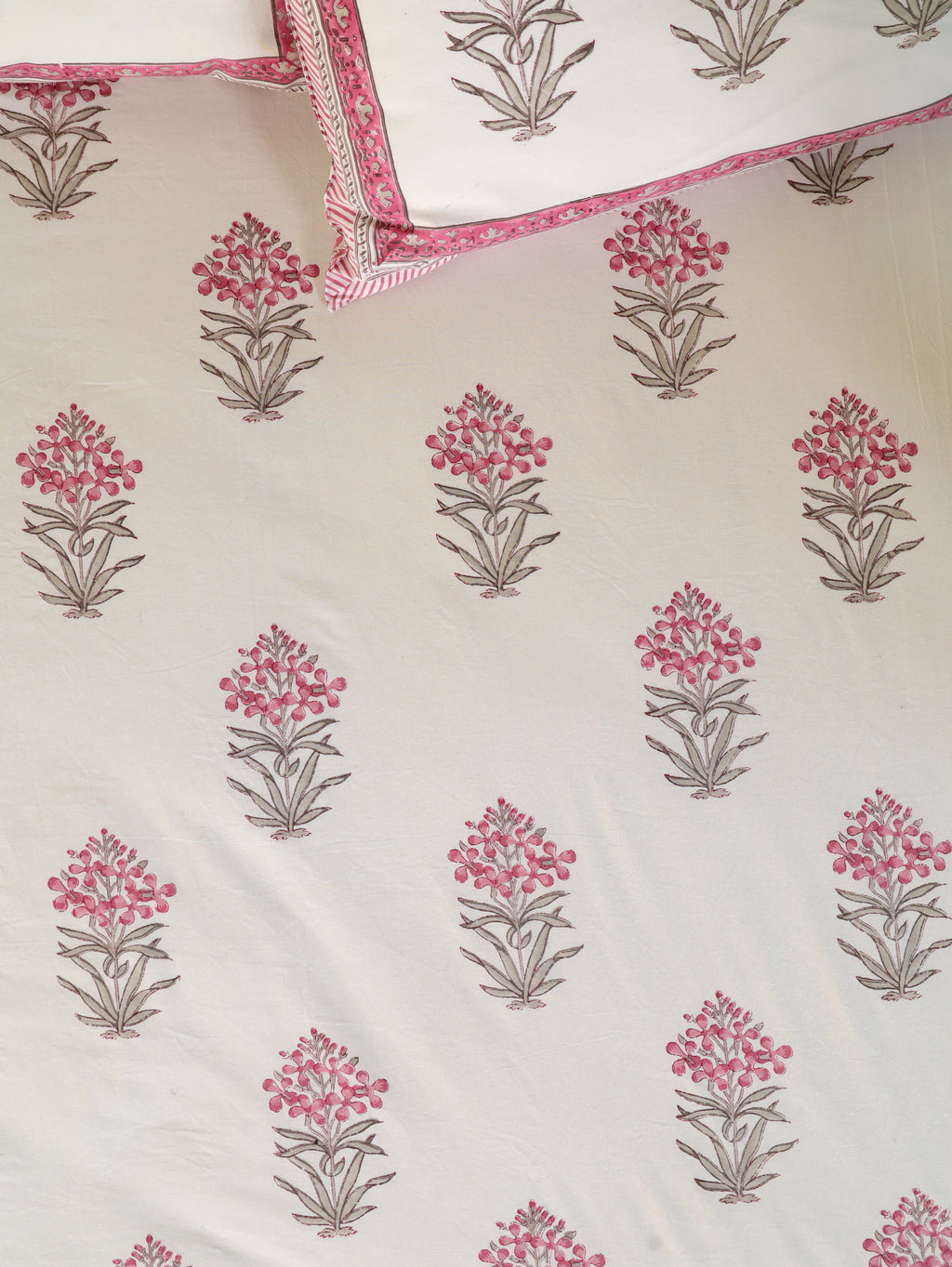 ORCHID PINK MUGAL BUTTA HAND BLOCK PRINT COTTON BEDSHEET WITH PILLOW COVER