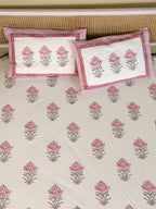 ORCHID PINK MUGAL BUTTA HAND BLOCK PRINT COTTON BEDSHEET WITH PILLOW COVER