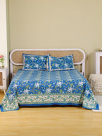 ROYAL INDIGO GLORY HAND BLOCK PRINT COTTON BEDSHEET WITH PILLOW COVER