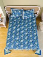 ROYAL INDIGO GLORY HAND BLOCK PRINT COTTON BEDSHEET WITH PILLOW COVER