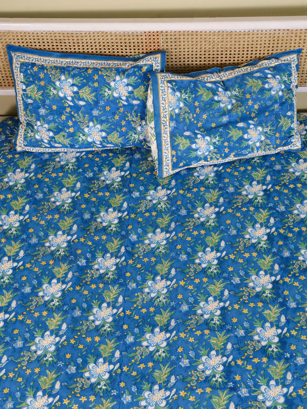 ROYAL INDIGO GLORY HAND BLOCK PRINT COTTON BEDSHEET WITH PILLOW COVER