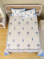 ROYAL BLUE PALMTREE HAND BLOCK PRINT COTTON BEDSHEET WITH PILLOW COVER