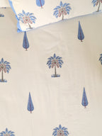 ROYAL BLUE PALMTREE HAND BLOCK PRINT COTTON BEDSHEET WITH PILLOW COVER