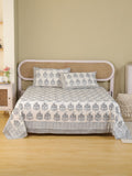 ROYAL BLACK BUTTA HAND BLOCK PRINT COTTON BEDSHEET WITH PILLOW COVER