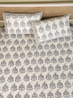 ROYAL BLACK BUTTA HAND BLOCK PRINT COTTON BEDSHEET WITH PILLOW COVER