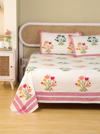 MUGAL PINJOR BUTTA HAND BLOCK PRINT COTTON BEDSHEET WITH PILLOW COVER
