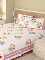 MUGAL PINJOR BUTTA HAND BLOCK PRINT COTTON BEDSHEET WITH PILLOW COVER