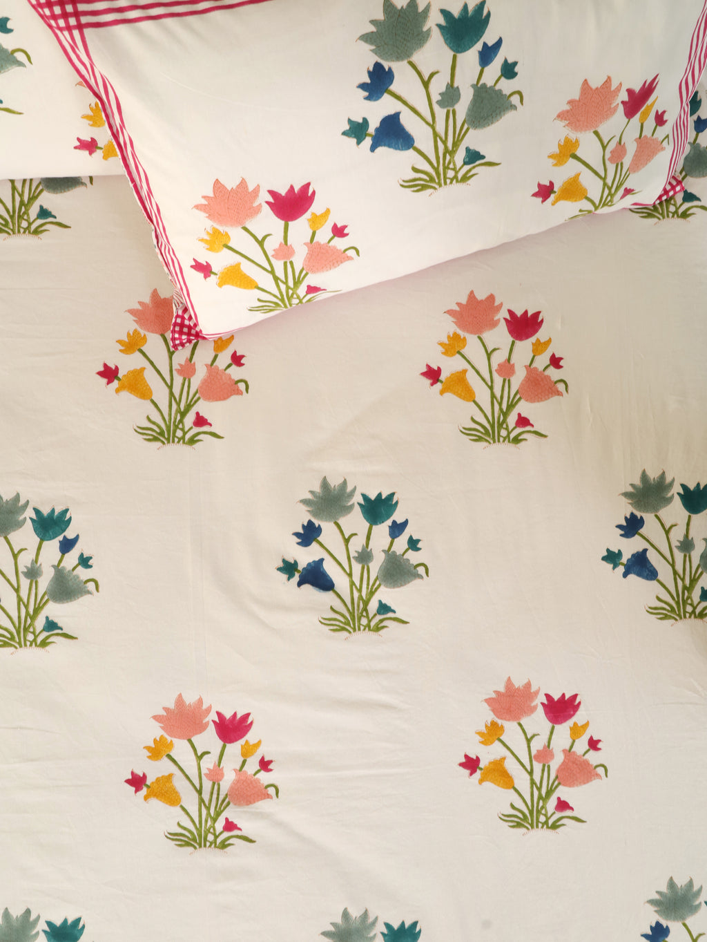 MUGAL PINJOR BUTTA HAND BLOCK PRINT COTTON BEDSHEET WITH PILLOW COVER