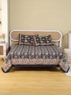 DEEP BLACK FOREST HAND BLOCK PRINT COTTON BEDSHEET WITH PILLOW COVER