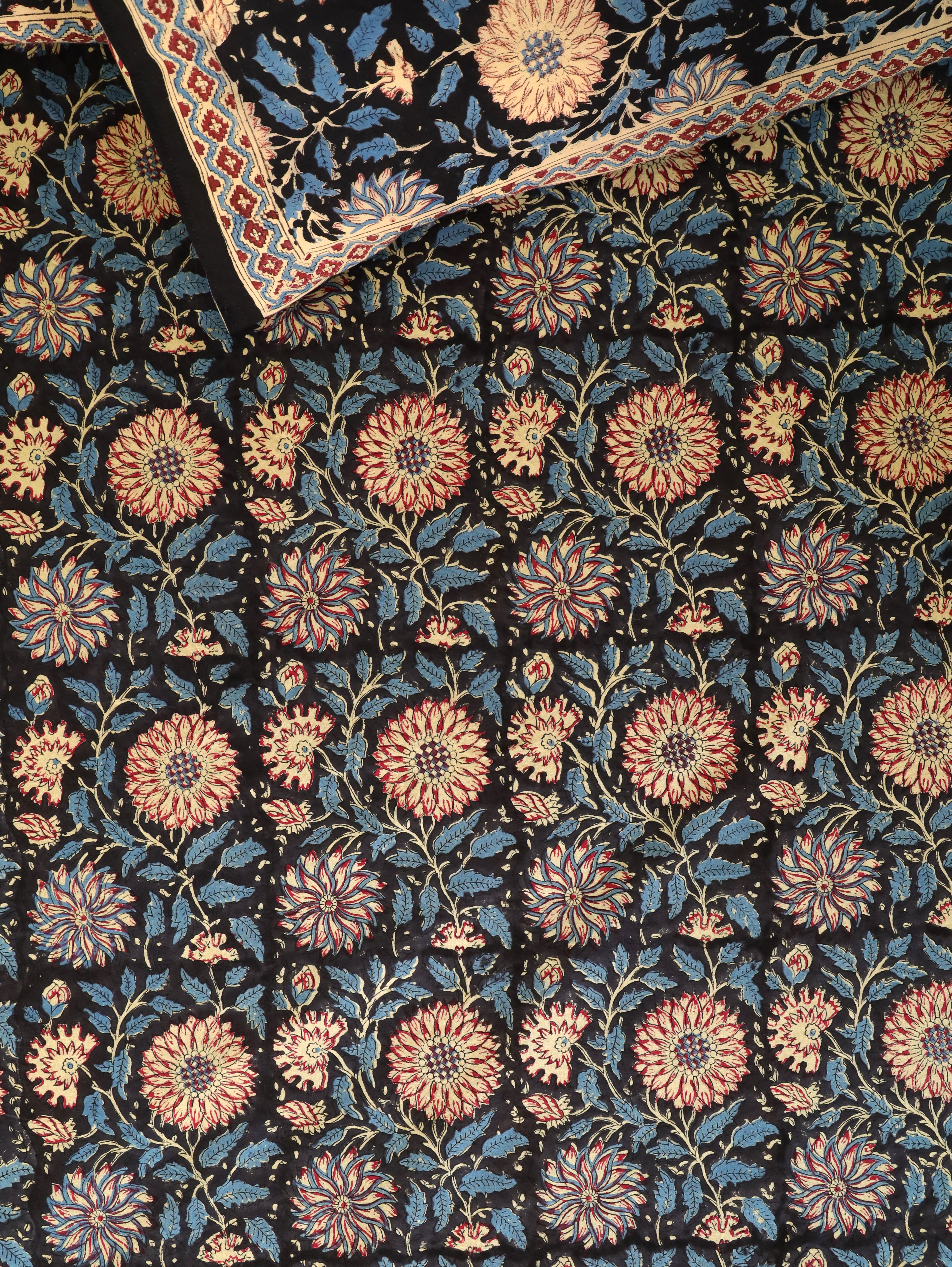 DEEP BLACK FOREST HAND BLOCK PRINT COTTON BEDSHEET WITH PILLOW COVER