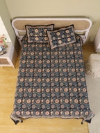 DEEP BLACK FOREST HAND BLOCK PRINT COTTON BEDSHEET WITH PILLOW COVER