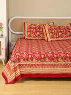 ROYAL RAPID RED HAND BLOCK PRINT COTTON BEDSHEET WITH PILLOW COVER