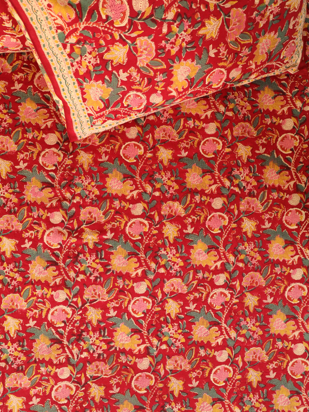 ROYAL RAPID RED HAND BLOCK PRINT COTTON BEDSHEET WITH PILLOW COVER