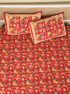 ROYAL RAPID RED HAND BLOCK PRINT COTTON BEDSHEET WITH PILLOW COVER
