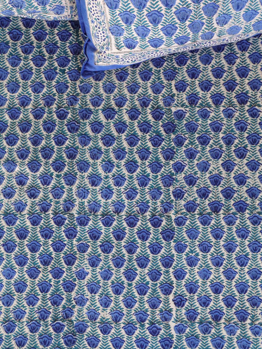 CLASSIC BLUE BUTTI HAND BLOCK PRINT COTTON BEDSHEET WITH PILLOW COVER
