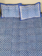 CLASSIC BLUE BUTTI HAND BLOCK PRINT COTTON BEDSHEET WITH PILLOW COVER