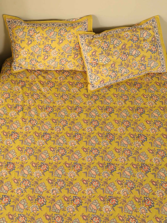 Hand Block Print Jaipuri Cotton Bedsheet With Two Reversible Pillow Cover