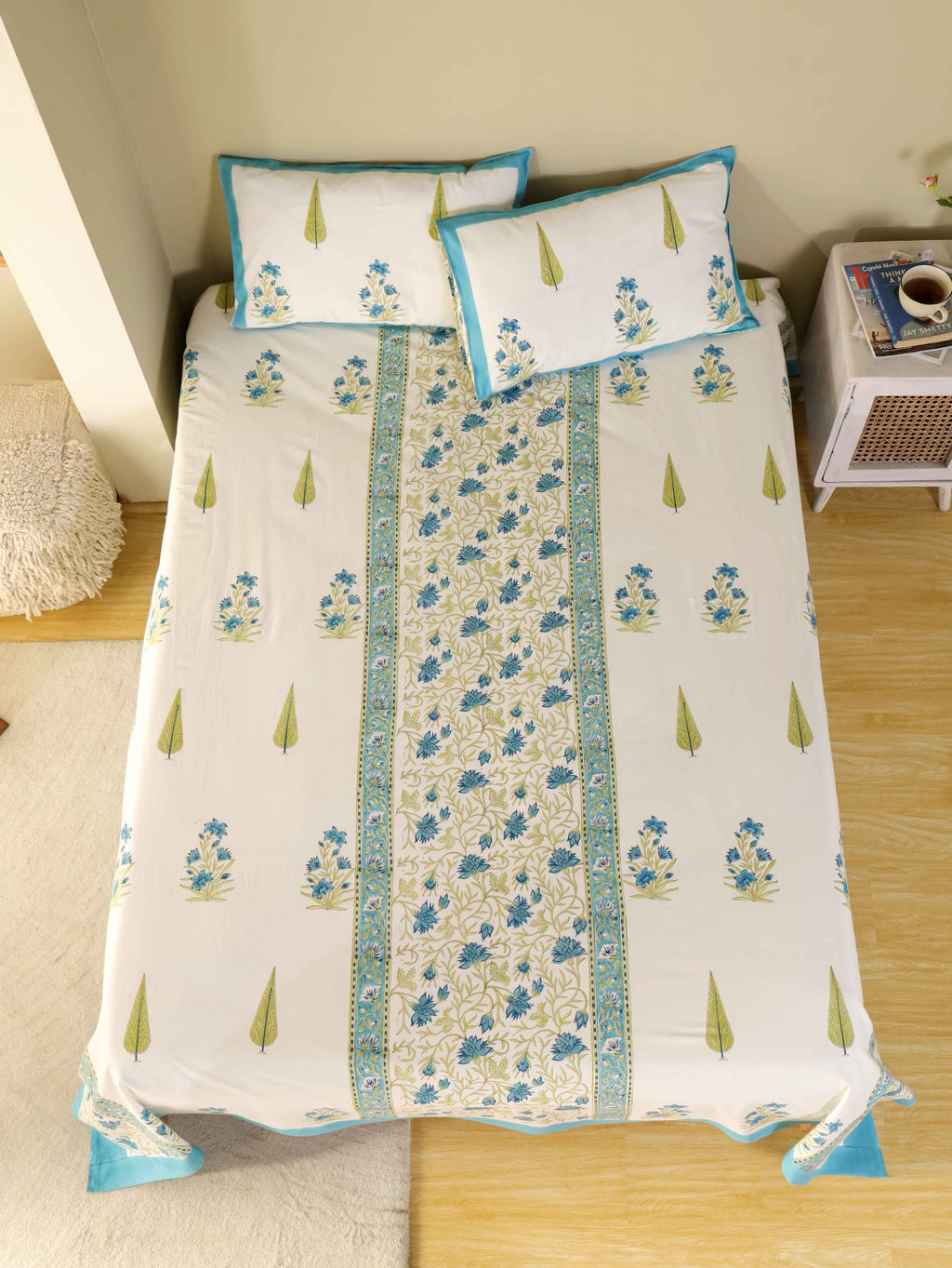 MUGAL MEHRAB GANDEN HAND BLOCK PRINT COTTON BEDSHEET WITH PILLOW COVER