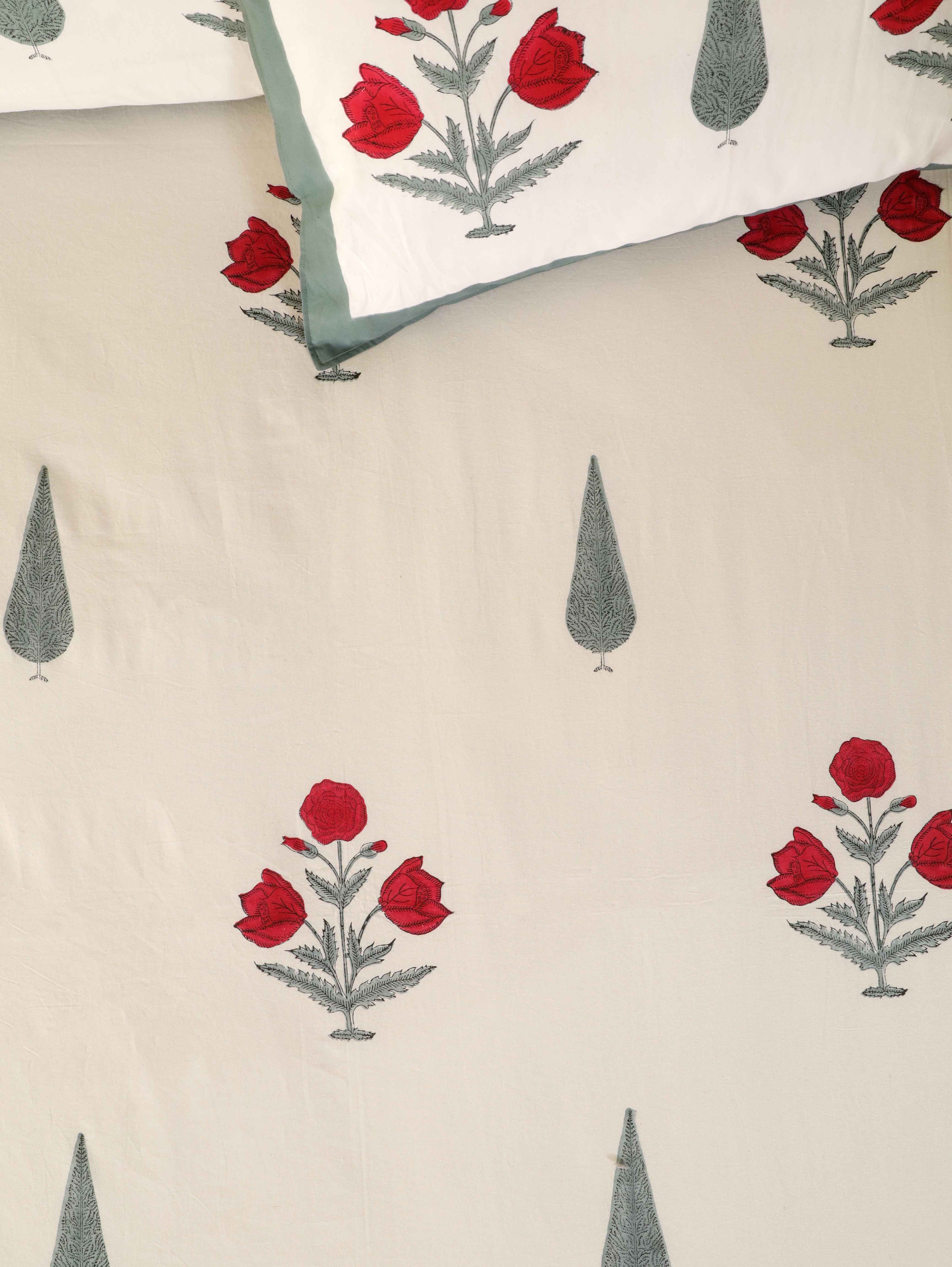 Hand Block Print Jaipuri Cotton Bedsheet With Two Reversible Pillow Cover