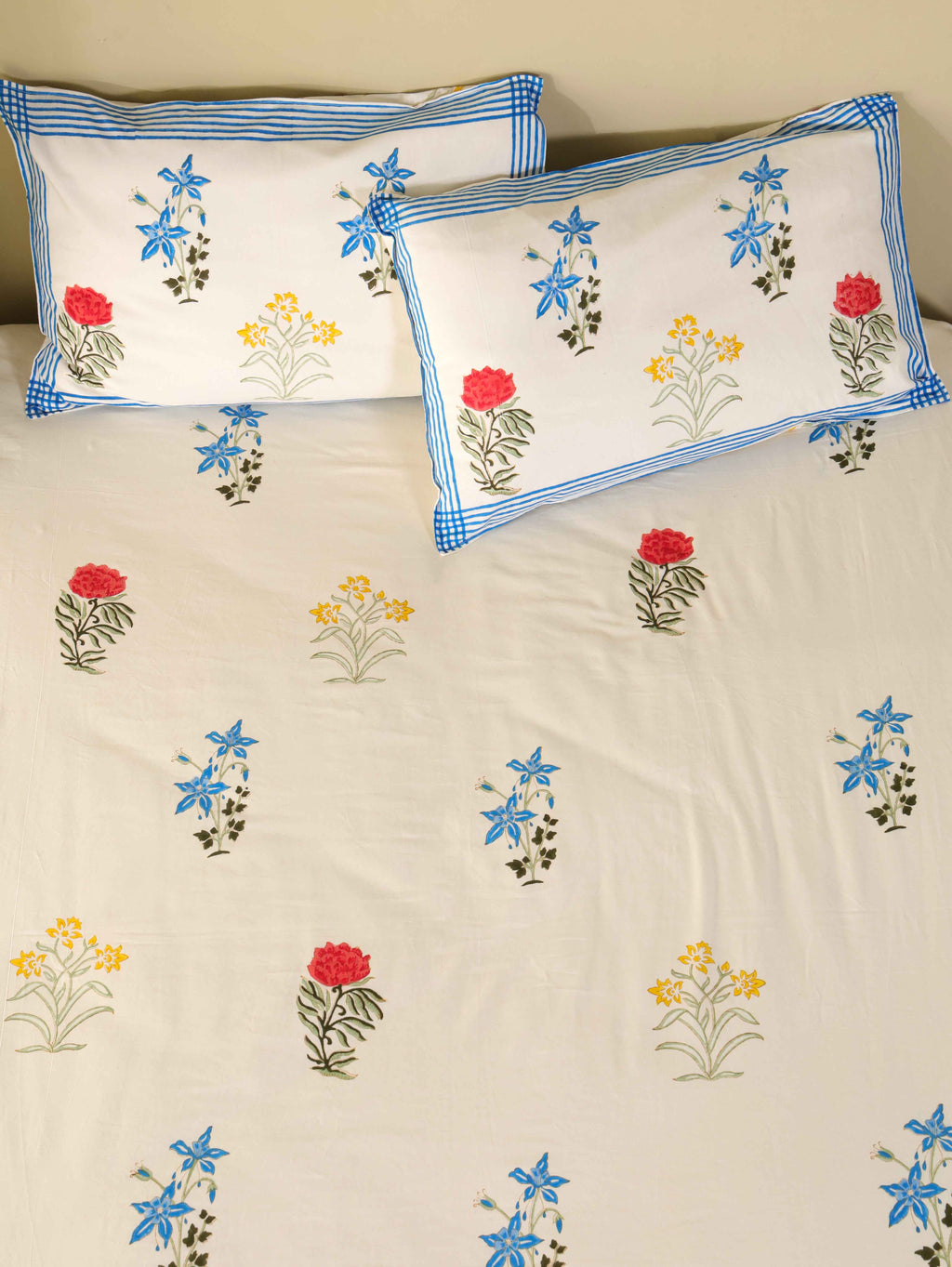 MULTI SPRING HAND BLOCK PRINT COTTON BEDSHEET WITH PILLOW COVER