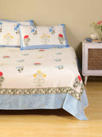 MULTI SPRING HAND BLOCK PRINT COTTON BEDSHEET WITH PILLOW COVER