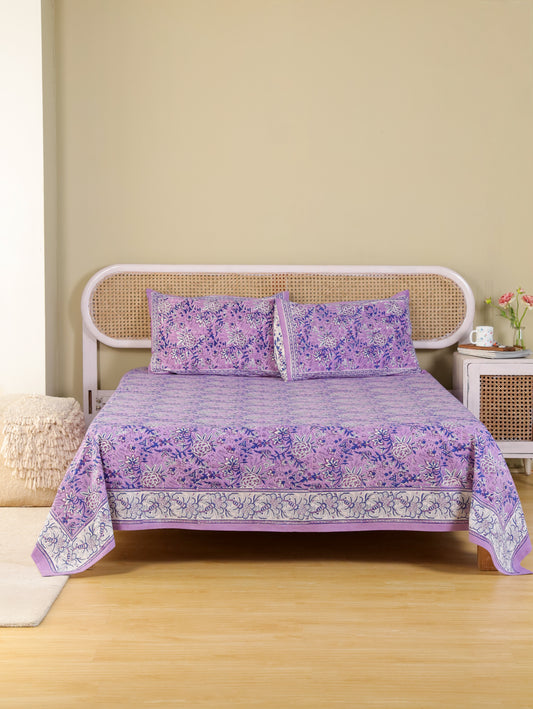 Hand Block Print Jaipuri Cotton Bedsheet With Two Reversible Pillow Cover