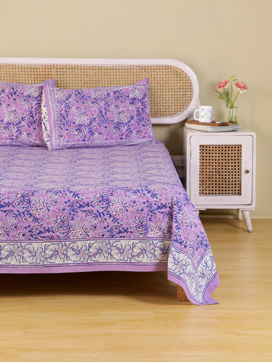 Hand Block Print Jaipuri Cotton Bedsheet With Two Reversible Pillow Cover