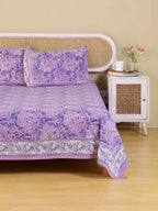LAVENDER BLOOM HAND BLOCK PRINT COTTON BEDSHEET WITH PILLOW COVER
