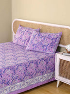 LAVENDER BLOOM HAND BLOCK PRINT COTTON BEDSHEET WITH PILLOW COVER