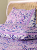 LAVENDER BLOOM HAND BLOCK PRINT COTTON BEDSHEET WITH PILLOW COVER