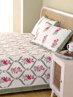 Hand Block Print Jaipuri Cotton Bedsheet With Two Reversible Pillow Cover