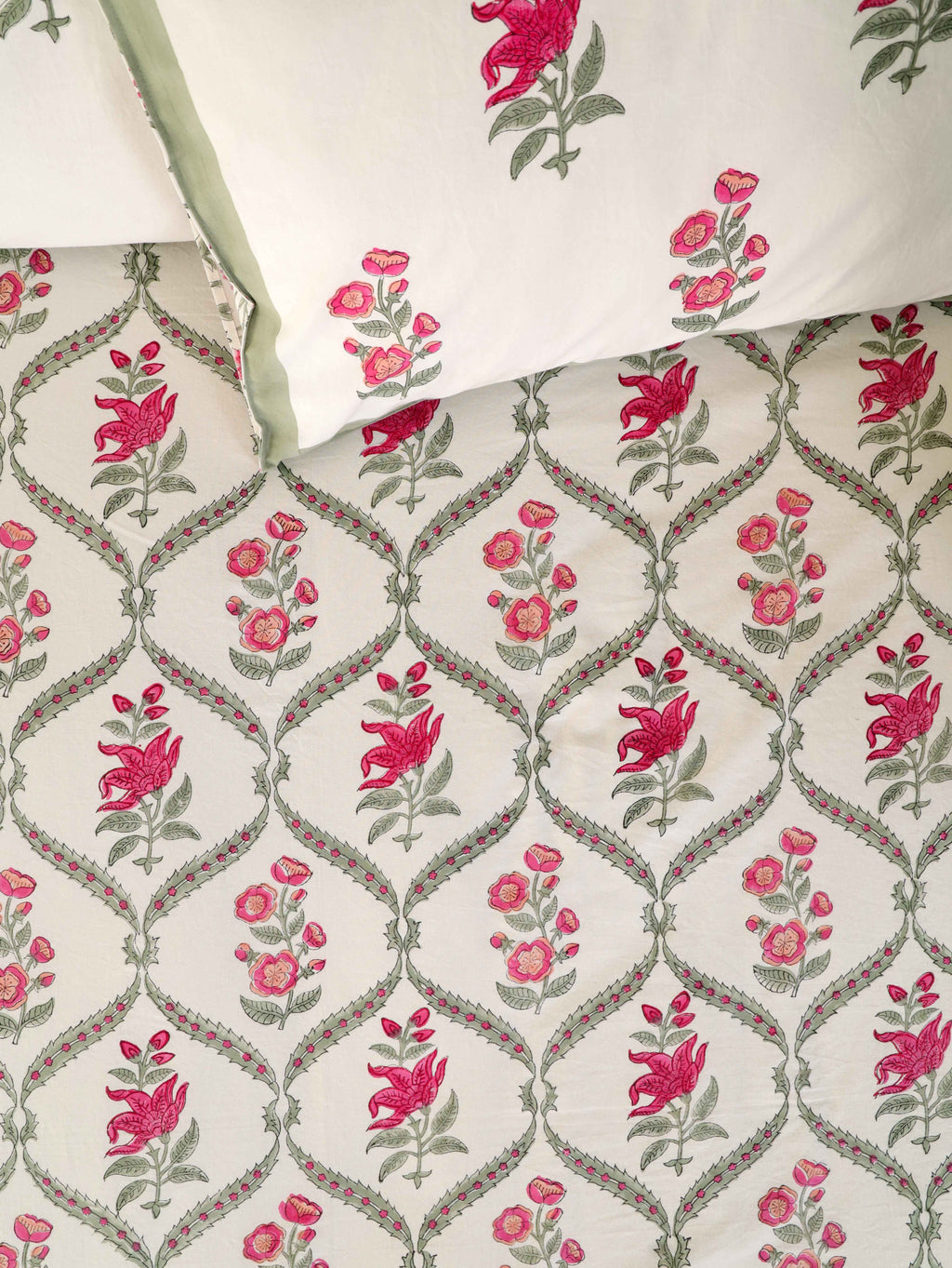 Hand Block Print Jaipuri Cotton Bedsheet With Two Reversible Pillow Cover